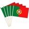 G128 30 Pack Handheld Portugal Portuguese Stick Flags | 8x12 In | Printed 150D Polyester, Country Flag, Solid Wooden Stick, Spear Gold Tip